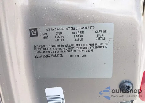 2007 Chevrolet Impala Lt from USA, damaged, VIN 2G1WT58K279181745